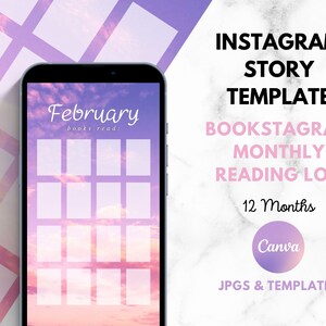 Pink Floral Bookstagram Reading Log Instagram Story Post Template | Bookstagram Planner | Reading Planner | IG Story Templates for Writers
