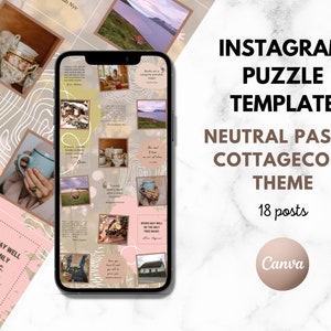 Instagram Puzzle Template Cottagecore Neutral Pastels | 18 Post Social Media Template for Creatives | IG Post Templates for Writers