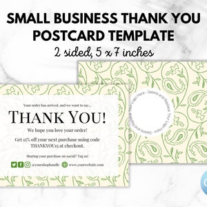 Green Vines Thank You Postcard Template for Small Business | Custom Thank You Cards | Thank You Card Template Canva | Boutique Thank You