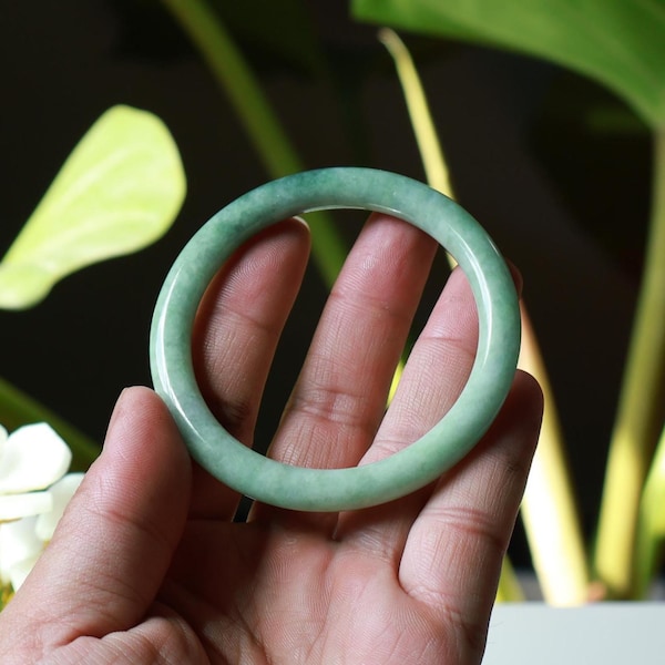 56mm Burmese Natural Jade Bangle • Vintage Jadeite Lucky Bracelet • Collectible Feng Shui Jewelry