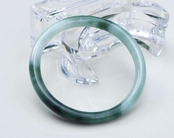 59mm Natural Burmese Jade Bangle Type A Untreated Green White Jadeite Bracelet Genuine Myanmar Jade Jewelry Gift for Her
