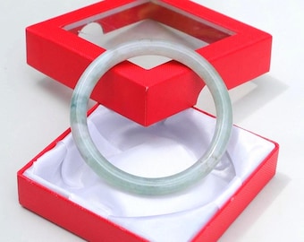 60mm  Natural Burmese Jade Bangle | Type A Untreated Jadeite | Pale Icy Green Bracelet