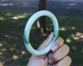58 mm Burmese Jadeite Bangle – Natural Green-White Jade, Hand-Selected from Myanmar