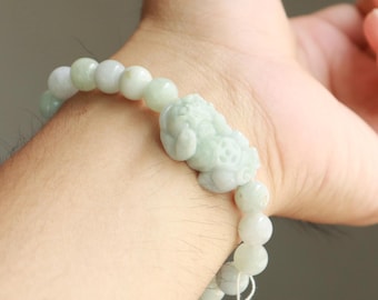 Natural Jade Pixiu Bracelet: Feng Shui Wealth Jewelry, Handmade