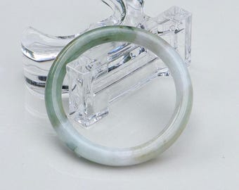 59mm Burmese Jade Bangle Bracelet: Light Green & White Jadeite