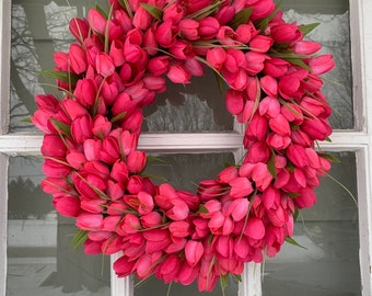 Pink Tulip Wreath | Spring Wreath | Front Door Wreath | Spring Home Decor | Faux Tulips | Mother’s Day Wreath | Easter Wreath | Faux Flower