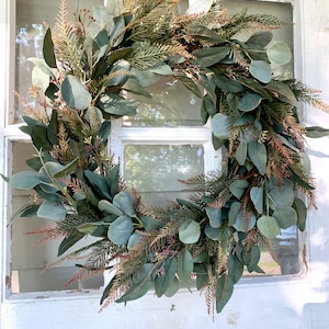 All Year Round Faux Greenery Wreath | Front Door Wreath | Greenery Wreath | Housewarming Gift | Everyday Wreath | Mixed Eucalyptus Wreath