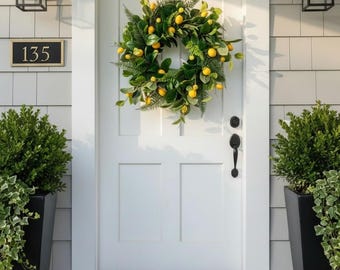 Regalo de inauguración de casa: Corona de limones para la puerta principal. Decoración cítrica para el hogar. Regalo para el nuevo hogar. Corona para el día a día. Colgante de bienvenida para la puerta.
