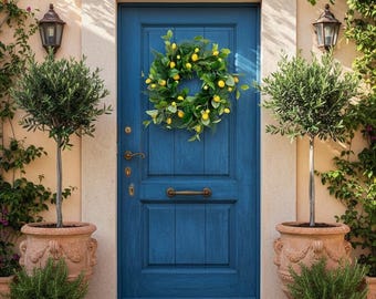 Corona de limones italianos para la puerta principal, decoración de la Costa Amalfitana, corona mediterránea de verano, adorno de cítricos para la puerta, decoración de lujo para la entrada y el porche.