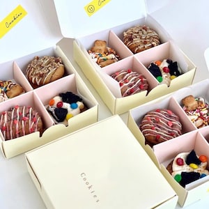 Yellow Bakery Boxes with 4/6/9 Pink Dividers | Perfect for French Macarons and Handmade Treats | Pack of 5 Boxes
