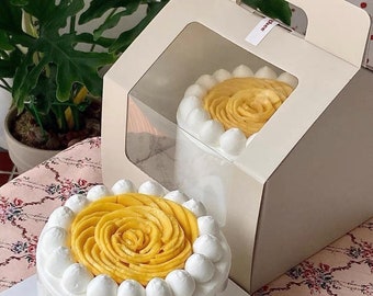 Carry-Handle Cake Boxes with Window: Beige Cake Packaging - Set of 5