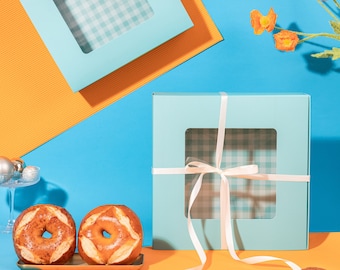 Light Blue Pastry Boxes with Window for Cupcakes and Cookies - Bakery Gift Boxes