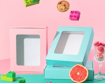 Pastel Bakery Boxes with Window for Cookies and Party Favors - Corrugated Set of 3