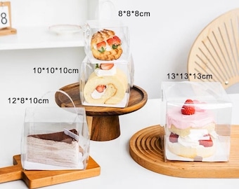 Clear Cake Boxes with Handle for Desserts and Party Favors - Set of 10