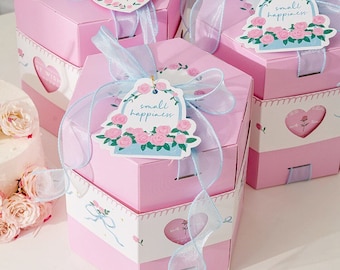 Cajas hexagonales rosas para pasteles – Empaque romántico para recuerdos de fiesta de cumpleaños (Juego de 2)