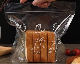 Bakkerijtassen met kattenpatroon, zelfsluitende koekjestassen, pak van 20
