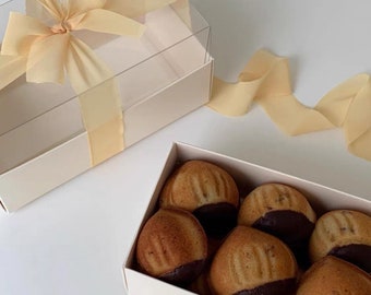 Cajas de repostería de color amarillo claro con tapa transparente para macarons y dulces - Paquete de 5