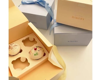 Cajas para cupcakes en tonos pastel con cinta - Capacidad para 4 cupcakes, juego de 5 cajas de regalo para pastelería