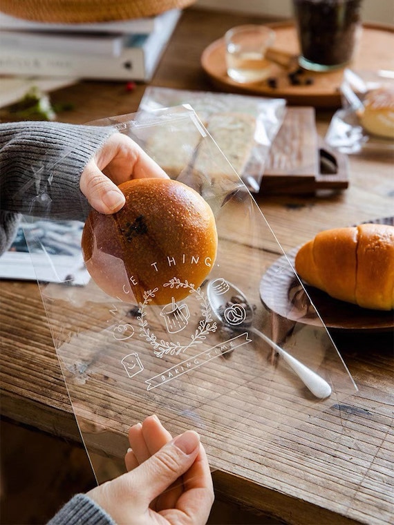 50 sacchetti trasparenti in cellophane con 3 disegni misti, confezione per  croissant, sacchetti per focacce, sacchetti per biscotti, sacchetto  autoadesivo, sacchetti richiudibili -  Italia