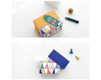 Yellow Party Favor Boxes for Birthday Treats - Multicolor Hat Pattern Set of 5