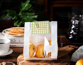 Witte bakkerijtassen met venster: koekje, brood, traktatie (set van 50)