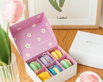 Pink Purple Macaron Boxes – 6 or 8 Compartment Bakery Treat Packaging (Pack of 5)