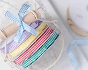 Rollos de cinta de cuadros vichy para envolver regalos y empaques de panadería - 1 cm de ancho, rollos de 22 metros