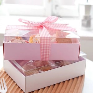 Scatole da forno rosa/viola con coperchio trasparente - Confezionamento macaron - Scatole per dolcetti con finestra - Scatole per biscotti - 7,5 x 5,5 x 2,5 pollici - Confezione da 5