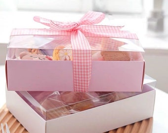 Cajas para macarons de color rosa y morado – Envase para pasteles con tapa transparente (Paquete de 5)
