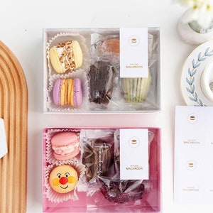 Boîtes à macarons roses et blanches avec couvercle transparent - Emballage cadeau pour pâtisserie (Lot de 4)