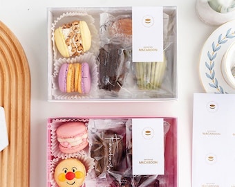 Pink & White Cake Boxes with Clear Lid: Macaron Packaging, Pack of 4