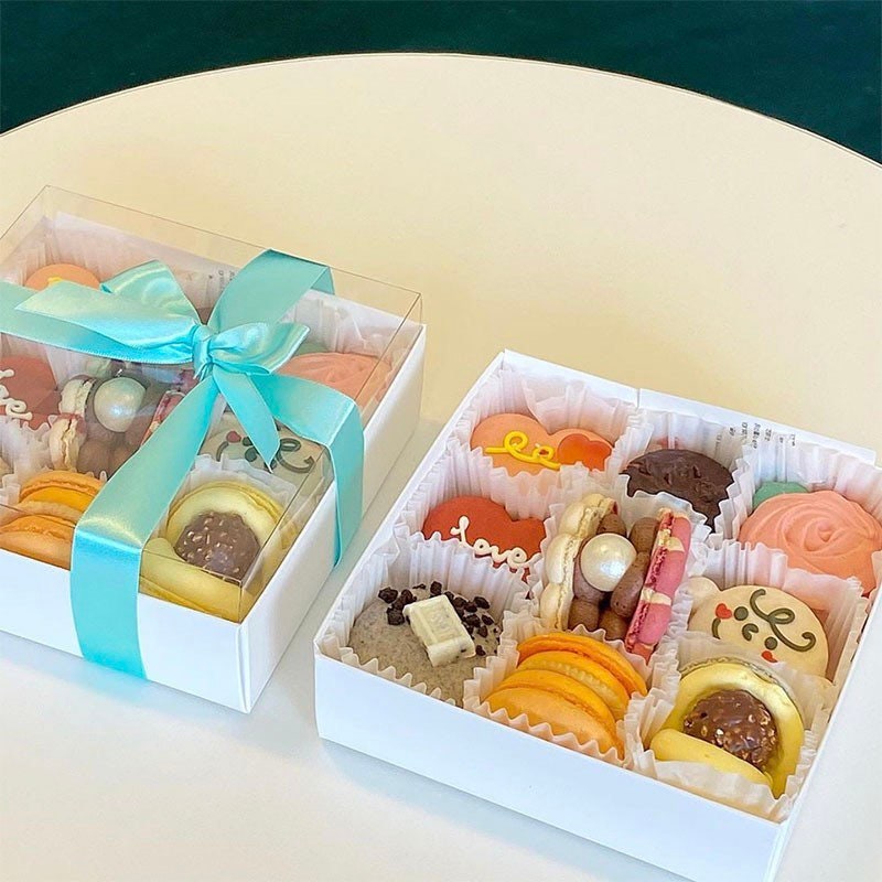 10 stuks bakkerijdozen met doorzichtig venster, 16 roosters papieren taartdozen (15 x 15 x 3,5 cm), doe-het-zelf witte koekendozen multifunctionele bakkerijgeschenkverpakkingsdozen voor thuis bakken