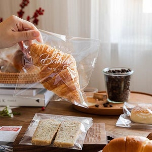 50PCs Clear Cellophane Pound cake Bags with 3 Designs Mixed,Croissant Packaging, Buns Bags,Cookie Bags,self adhesive bag,resealable bags