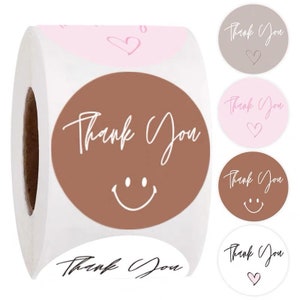 Merci » Autocollants en papier rose / brun / blanc pour les petites entreprises, autocollant de boulangerie, 1 pouce, rouleau de 500pcs