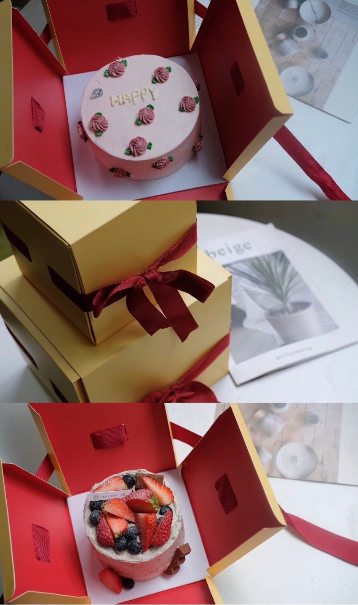 Birthday Cake Box With Ribbon & Board - 10x10x10/8x8x8