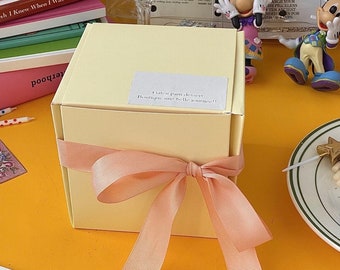 Yellow/Pink Cake Boxes with Ribbon and Cake Board 4 inches–Surprise Birthday Cake Box-Cake Carriers/Containers-4.75x4.75x4.75inches-Set of 2