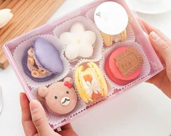 Boîtes de boulangerie roses / violettes avec couvercle transparent - Emballage de macaron - Boîtes de friandises avec fenêtre - Boîtes à biscuits - 7.5x 5.5x2.5 pouces - Paquet de 5