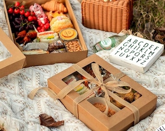 Kraft Picnic Box with Clear Window: Eco-Friendly Food Box - Set of 4