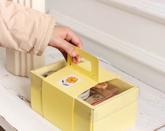 Gula wellpappade bageriförpackningar med genomskinligt lock - Kak- och tårtpresentset (5-pack)