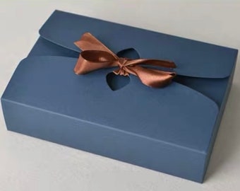 Black/Blue/Brown Kraft Box with Bow Ribbon -Favor Boxes, Gift Boxes, Cake Boxes, Bakery Boxes- 8.2x5.5x2&quot;/5.5x5.5x2in-Set of 5