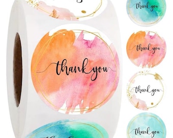 Roll of 500pcs  “Thank you” Stickers for Small Business, Bakery Stickers, 1.5 inch