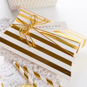 Gold Dot / Gold Stripe Pillow Wedding favor boxes , Party Favor Boxes,  Shower Pillow box - 5.5 x 4 in - Set of 5