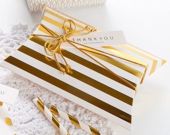 Gold Dot/Stripe Pillow Favor Boxes: Wedding/Shower Party Favors (Set of 5)