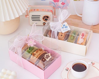 Macaron Treat Boxes with Clear Lid - Pink & Yellow (Pack of 5)