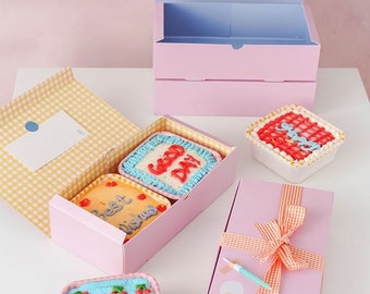 Pink Bakery Boxes/Cake Boxes/Cookies Boxes/Gift Boxes - Yellow Checked/Blue Inside-Thick Durable Bakery Boxes - 10 x 5 x 2.5''-Set of 4