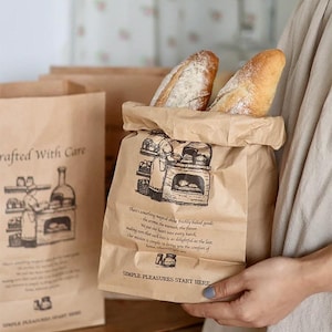 Bolsas de papel kraft impresas para panadería / Bolsas vintage para pan y repostería / Envases para sándwiches de cafetería / Suministros para mercados agrícolas de pequeñas empresas_ 50 unidades_