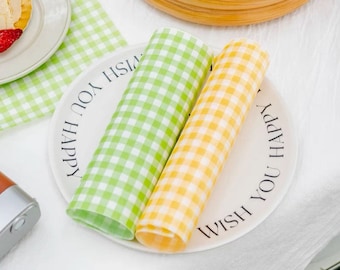 Hojas de papel encerado a cuadros verdes y amarillos – 7 x 7 pulgadas, para envolver alimentos (100 hojas)