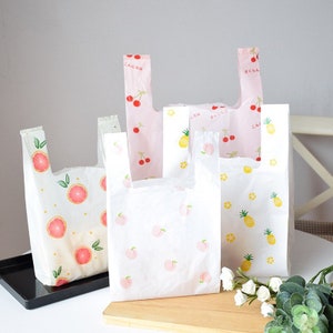 フルーツプラスチックバッグ/チェリー/パイナップル/グレープフルーツ/桃プラスチック食品バッグ、Tシャツバッグ、ベーカリーバッグ -10.5x13" / 13x15"- 10パック