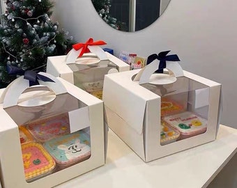 Boîtes de boulangerie blanches avec fenêtres et planches à gâteaux-Emballage de desserts-Boîtes à biscuits-Boîtes à gâteaux-Emballage de gâteaux--Pack de 5