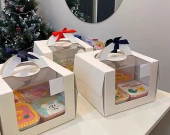 Vita bageriförpackningar med fönster och tårtbrädor – dessertförpackning (5-pack)